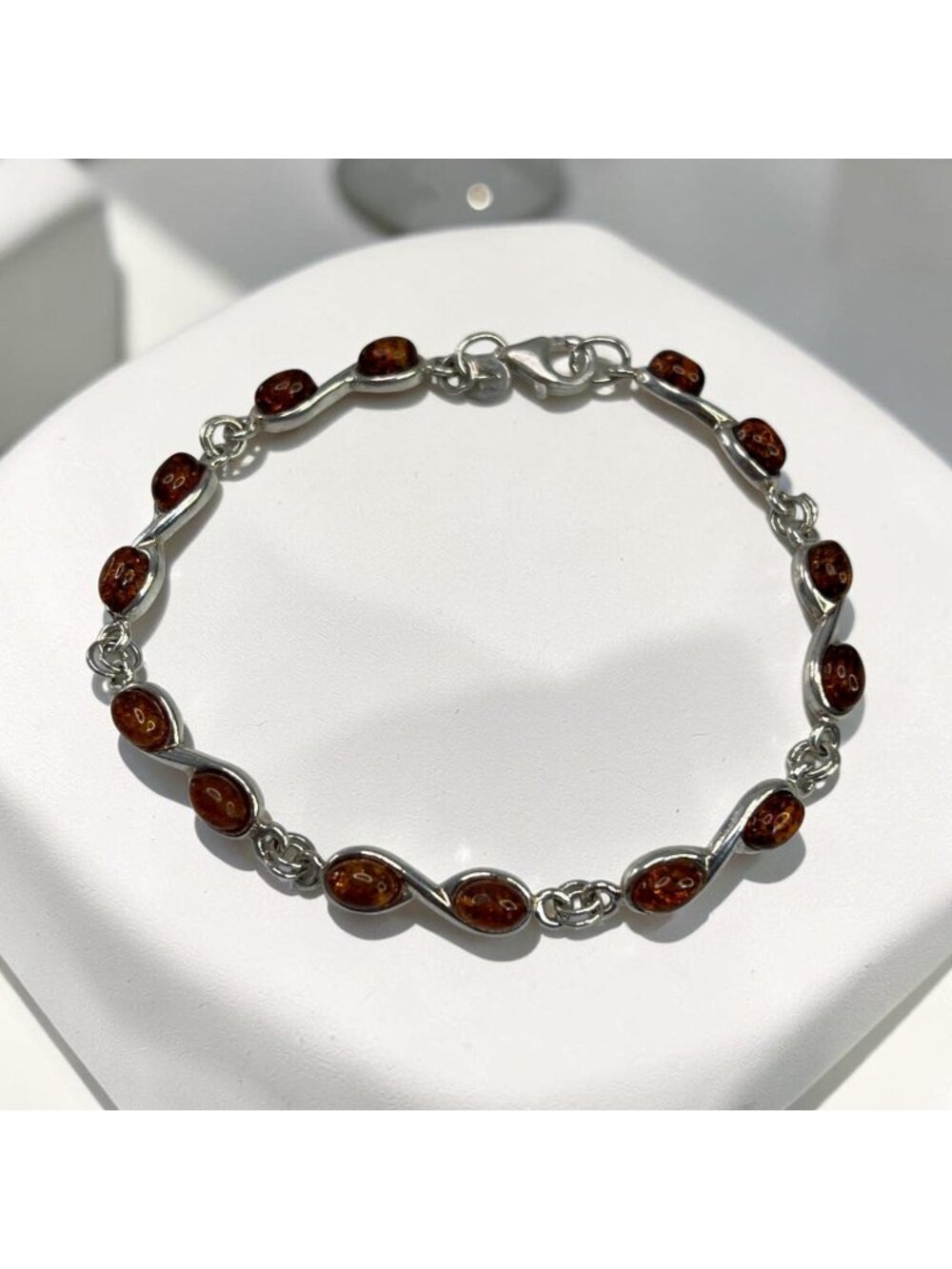 Amber & 925 Sterling Silver 8" Womens Bracelet Elegant & Unique Fine Jewelry
